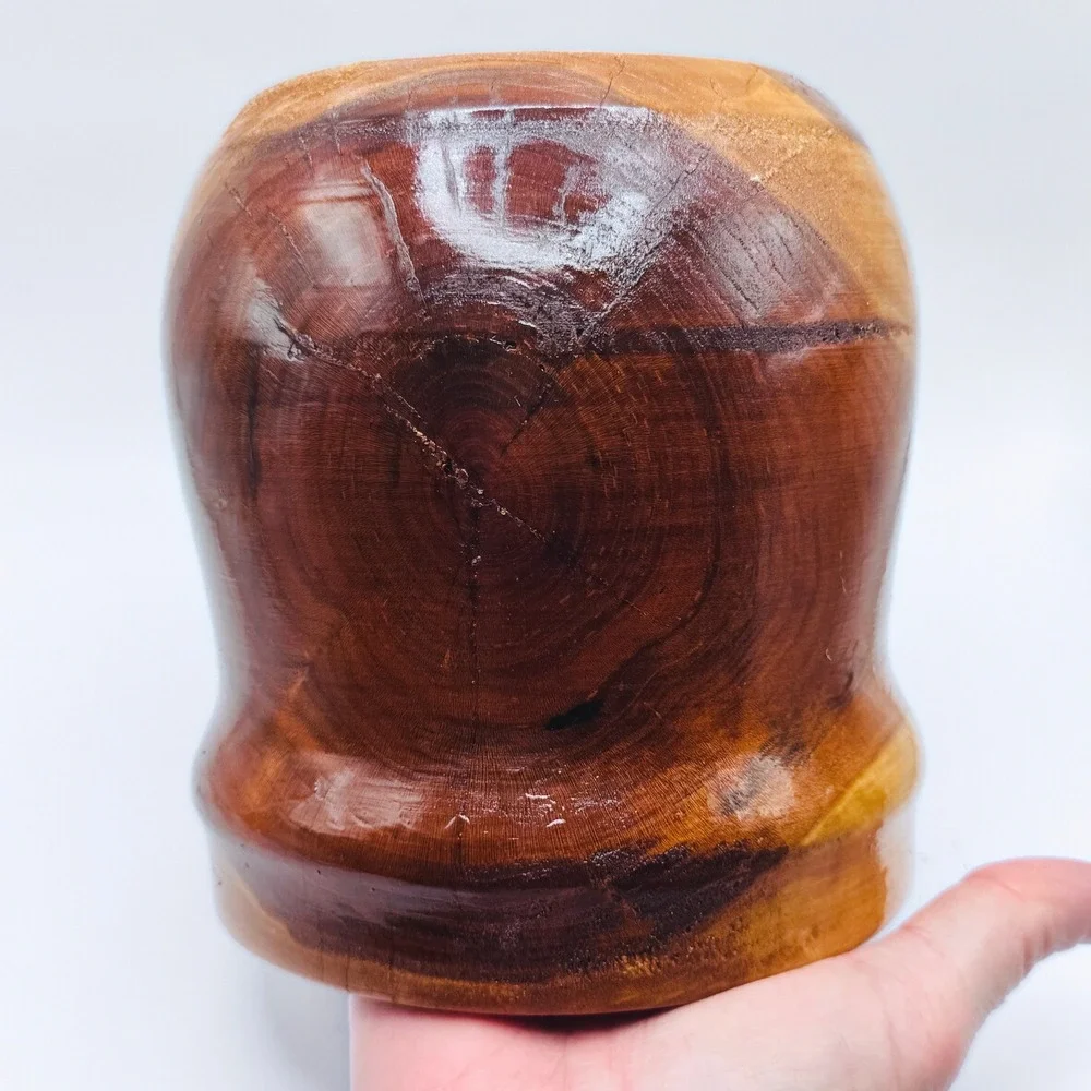 Vintage‎ Rustic Hand Turned Wooden Vase Bowl Burl Wood Folk Art Primitive Decor